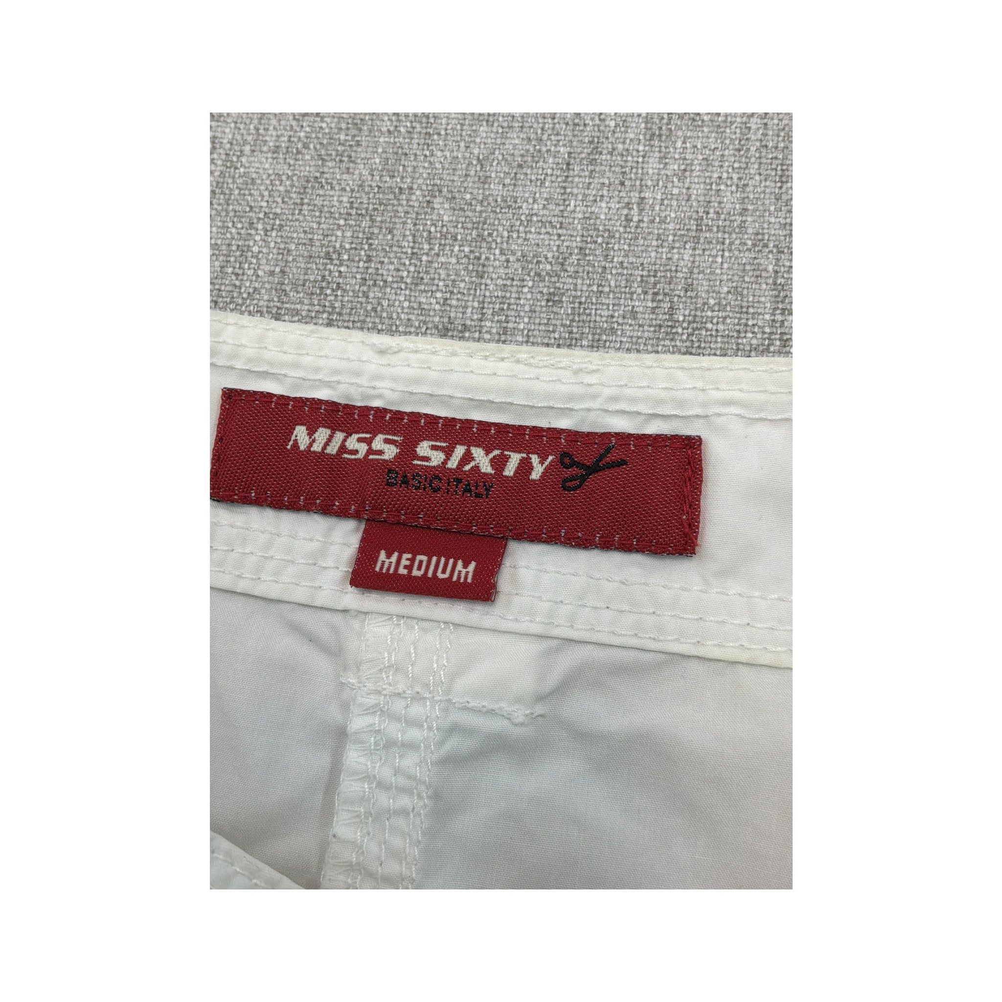 Miss Sixty White Cotton Zip Front Mini Skirt with Drawstring Cutout Pockets