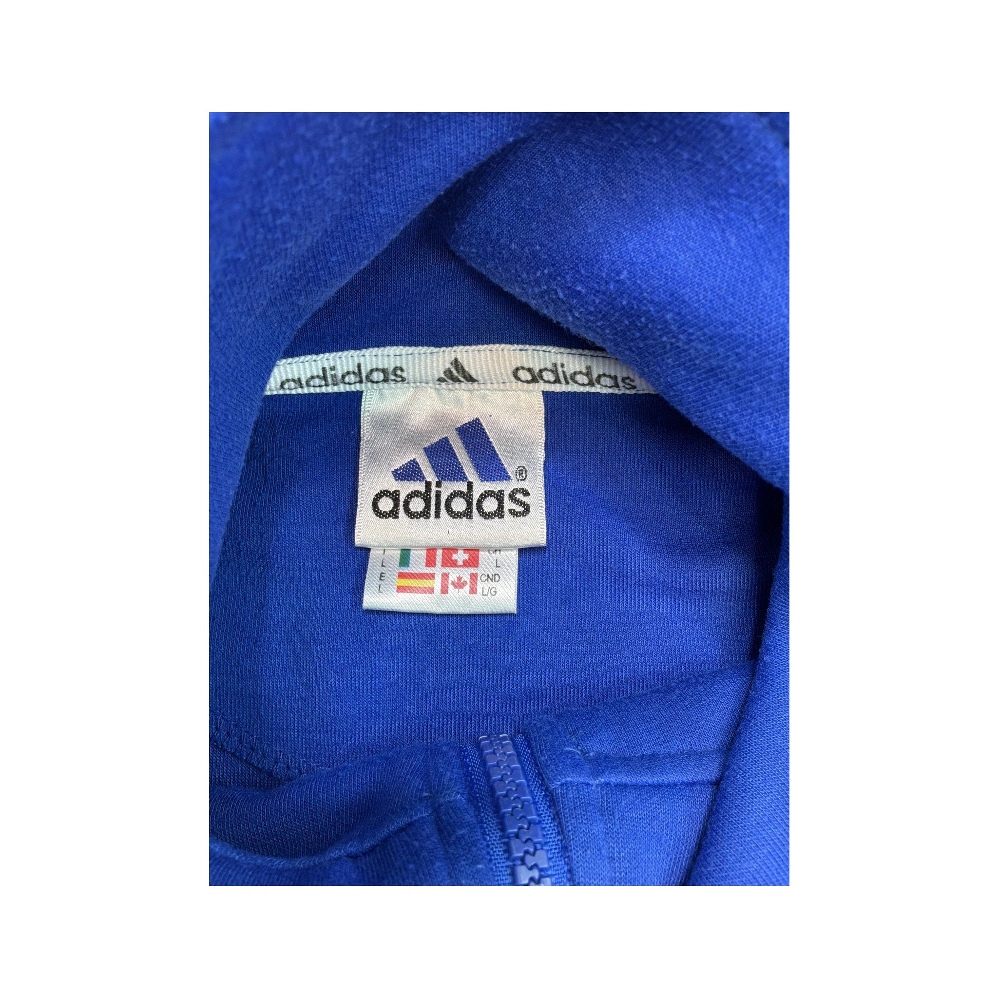Adidas Vintage Blue 3-Stripe Quarter-Zip Cotton Sweater