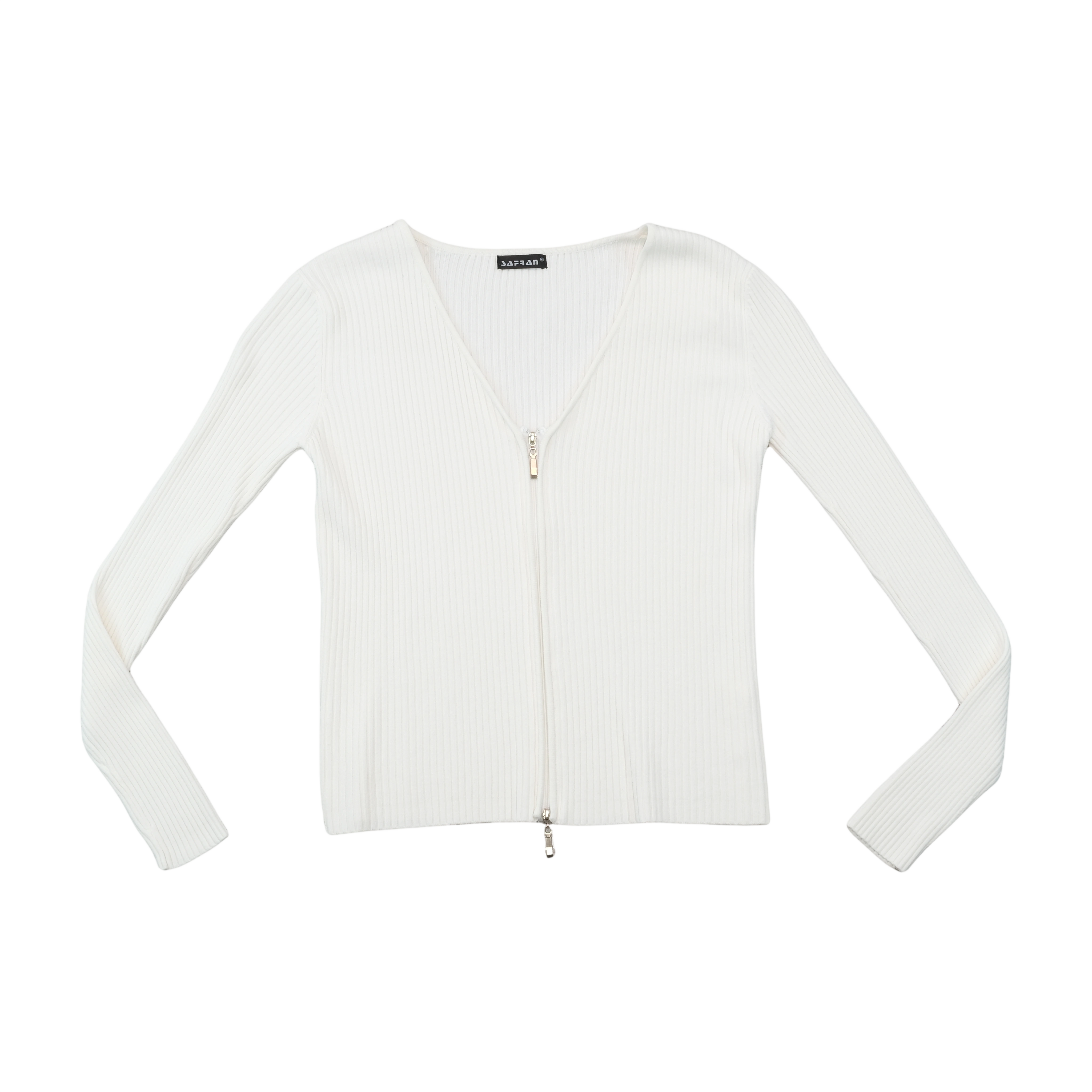 Safran Ribbed V-Neck Zip Front Sweater