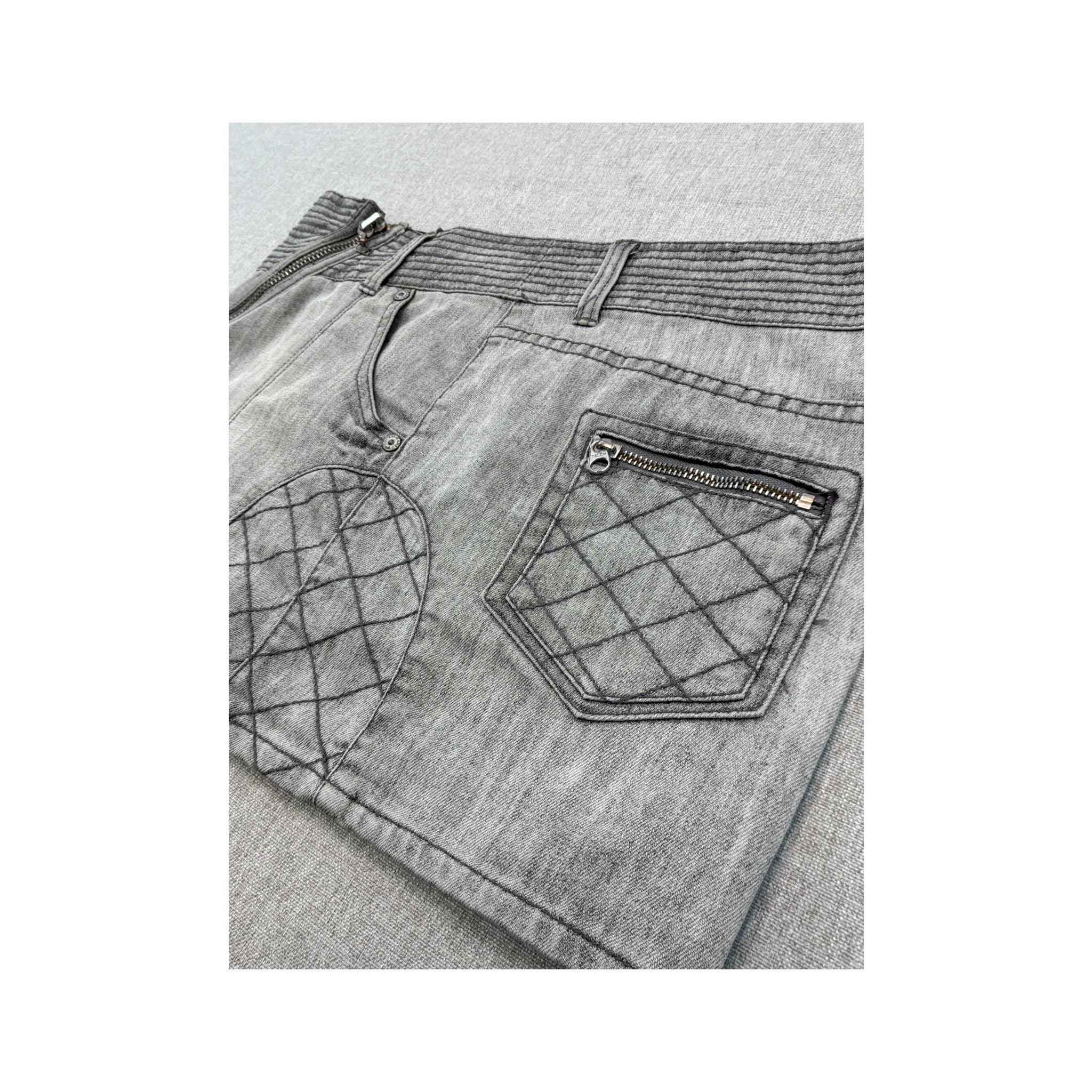 GUESS Quilted Zip Detail Denim Mini Skirt