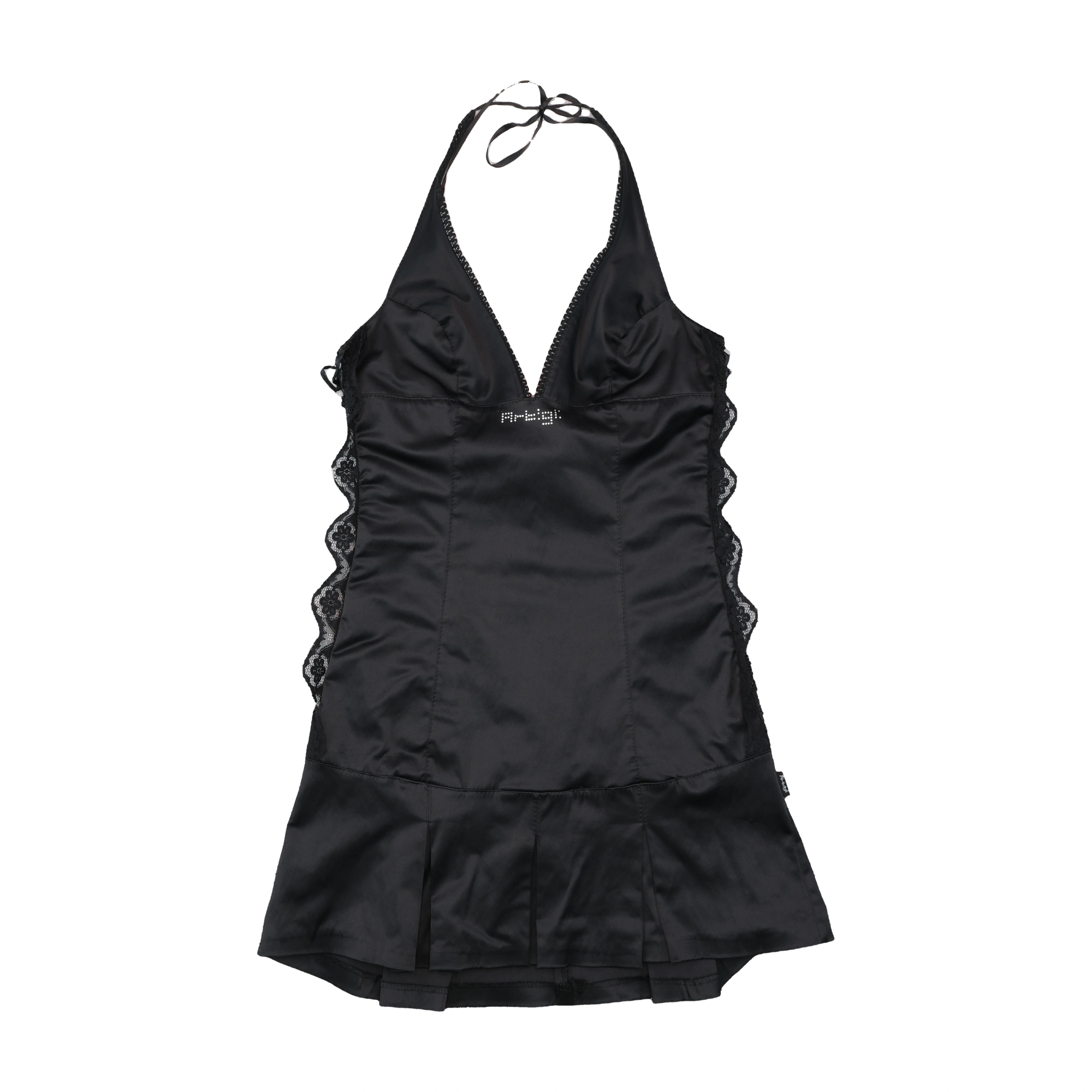 Fifi & Brandi Rhinestone Logo Lace Trim Halter Dress