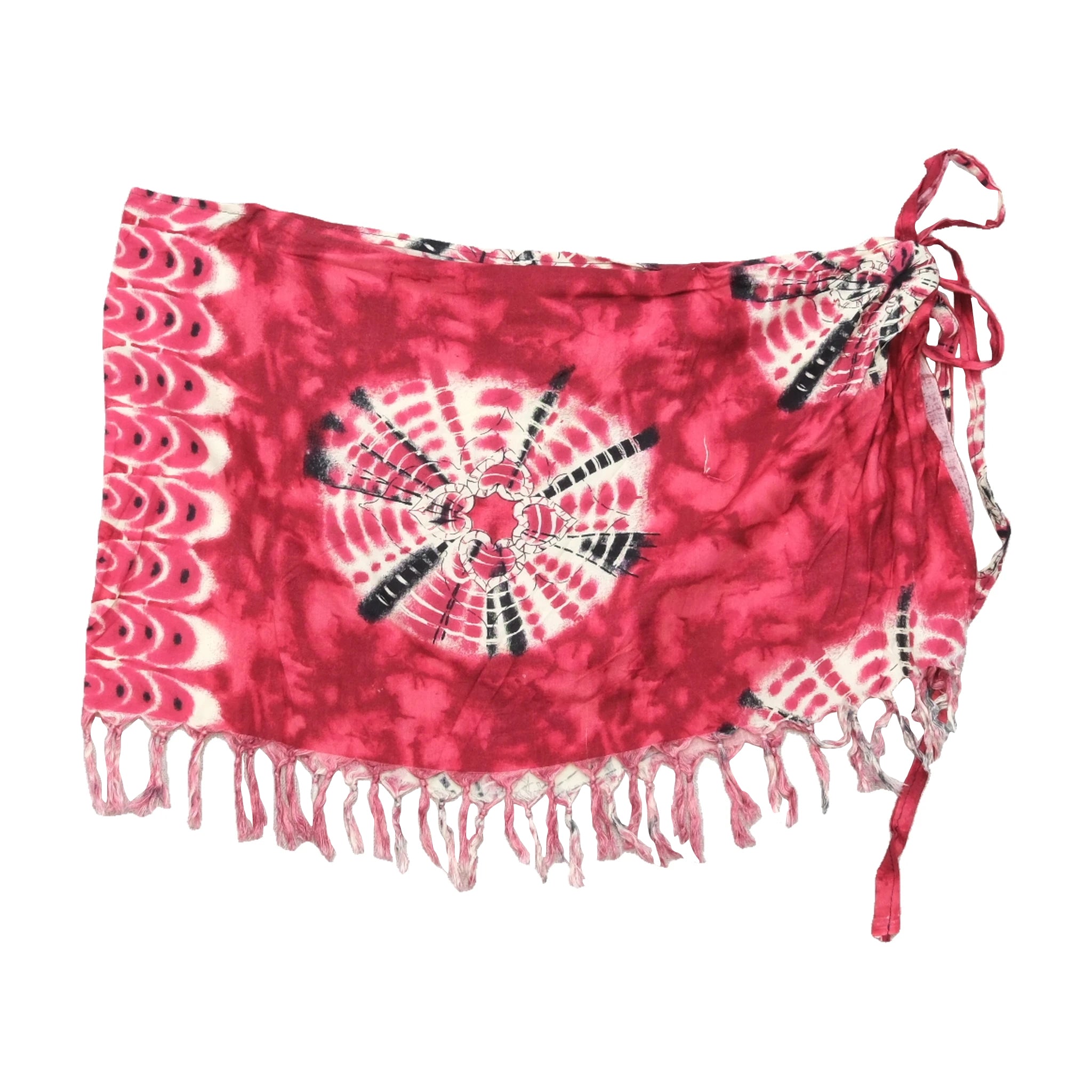 Saia Cruzada vintage rosa Tie-Dye com Franjas
