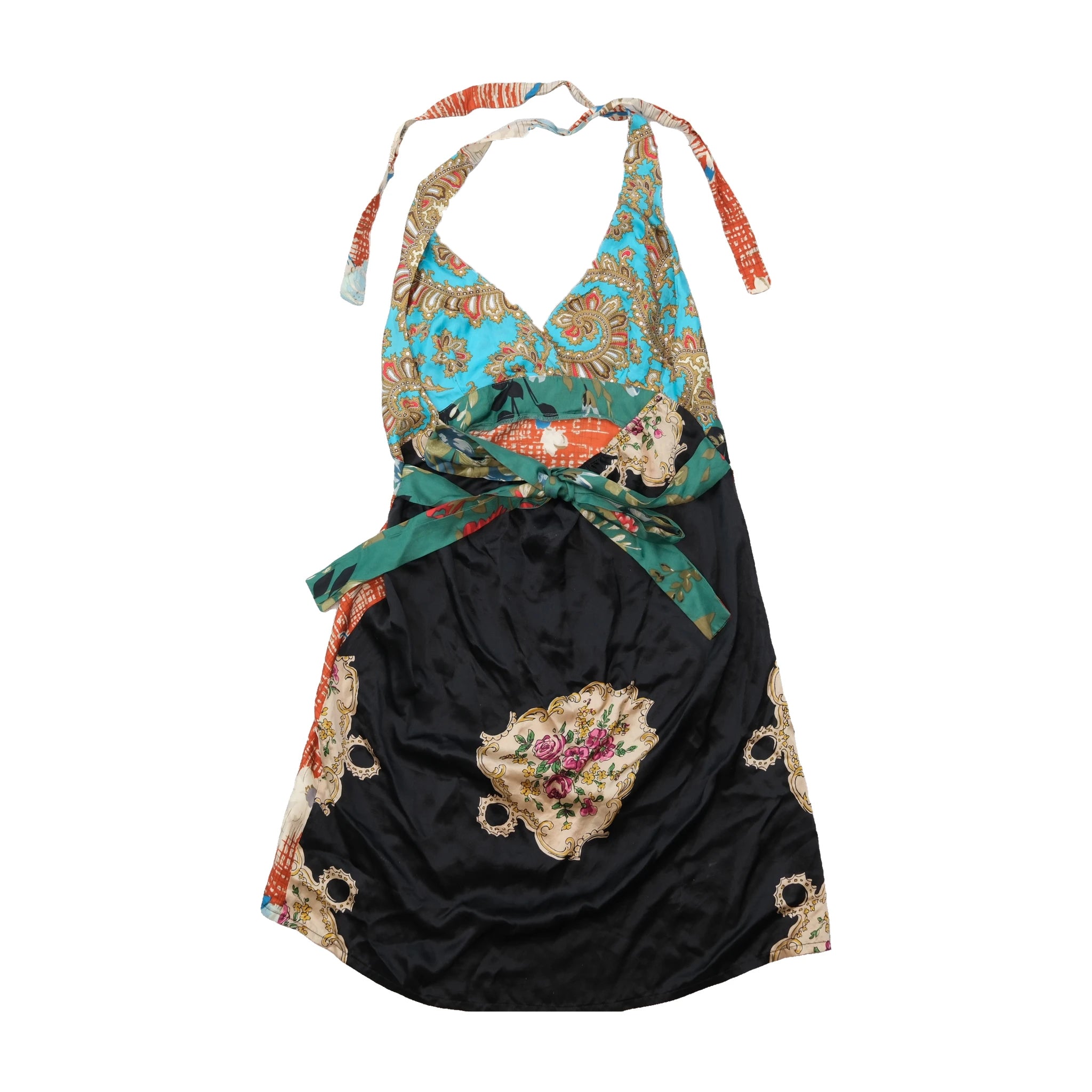 RARE Silk Patchwork Halter Mini Dress