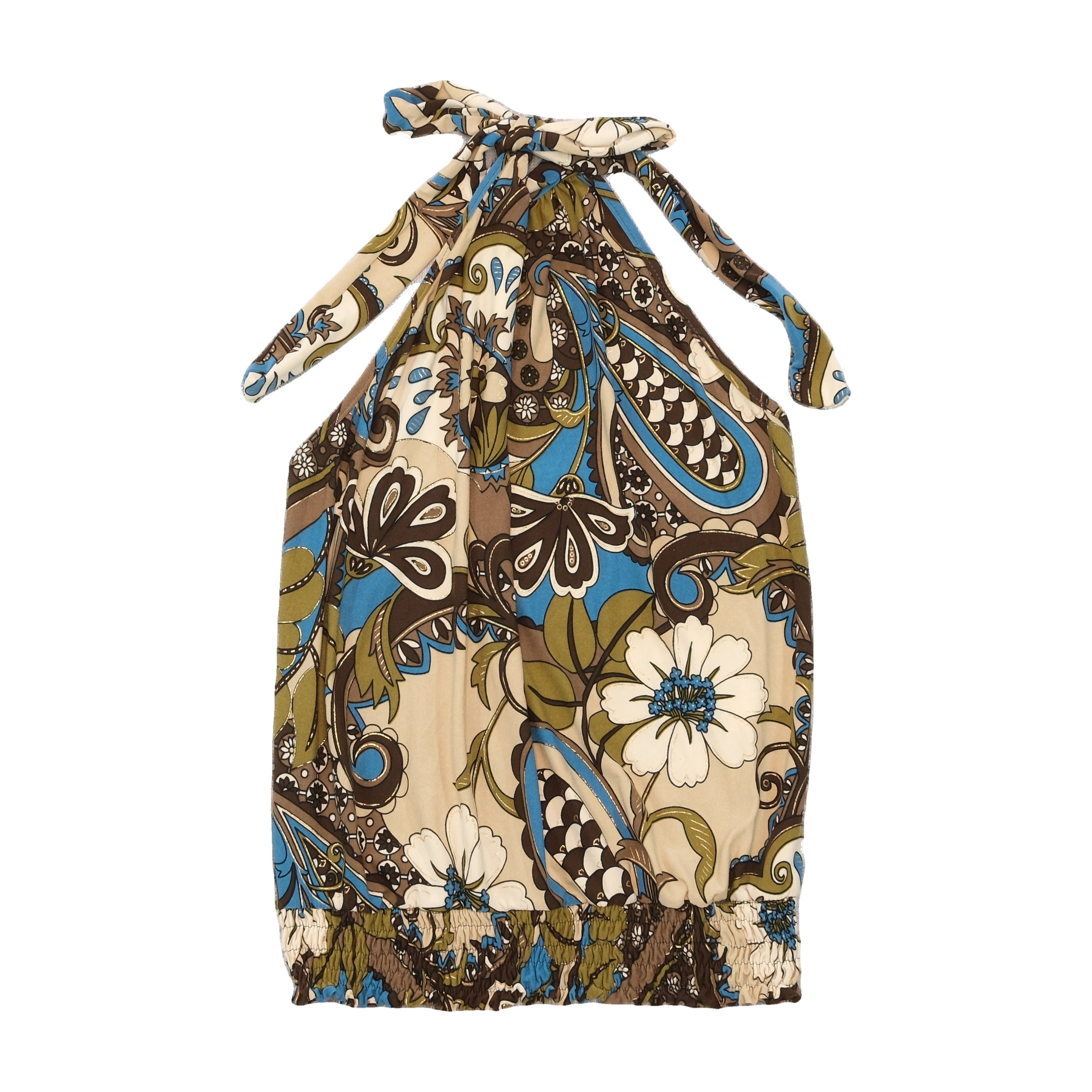 Top de alças Halter Franzido com estampado Paisley floral