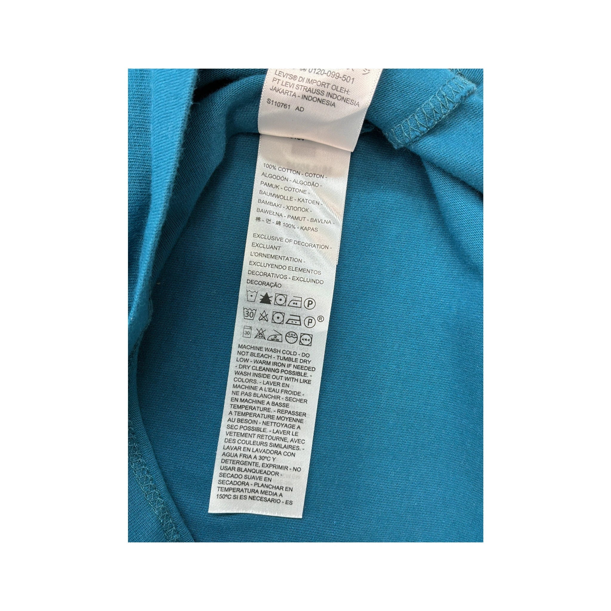 Levi’s Teal Blue Cotton Crewneck Logo Tab Shirt