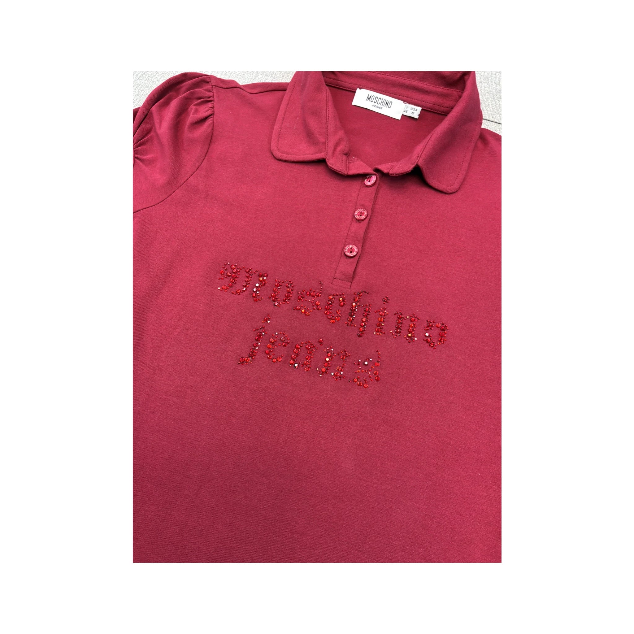 Polo Moschino Jeans de Manga Balão com logótipo em strass