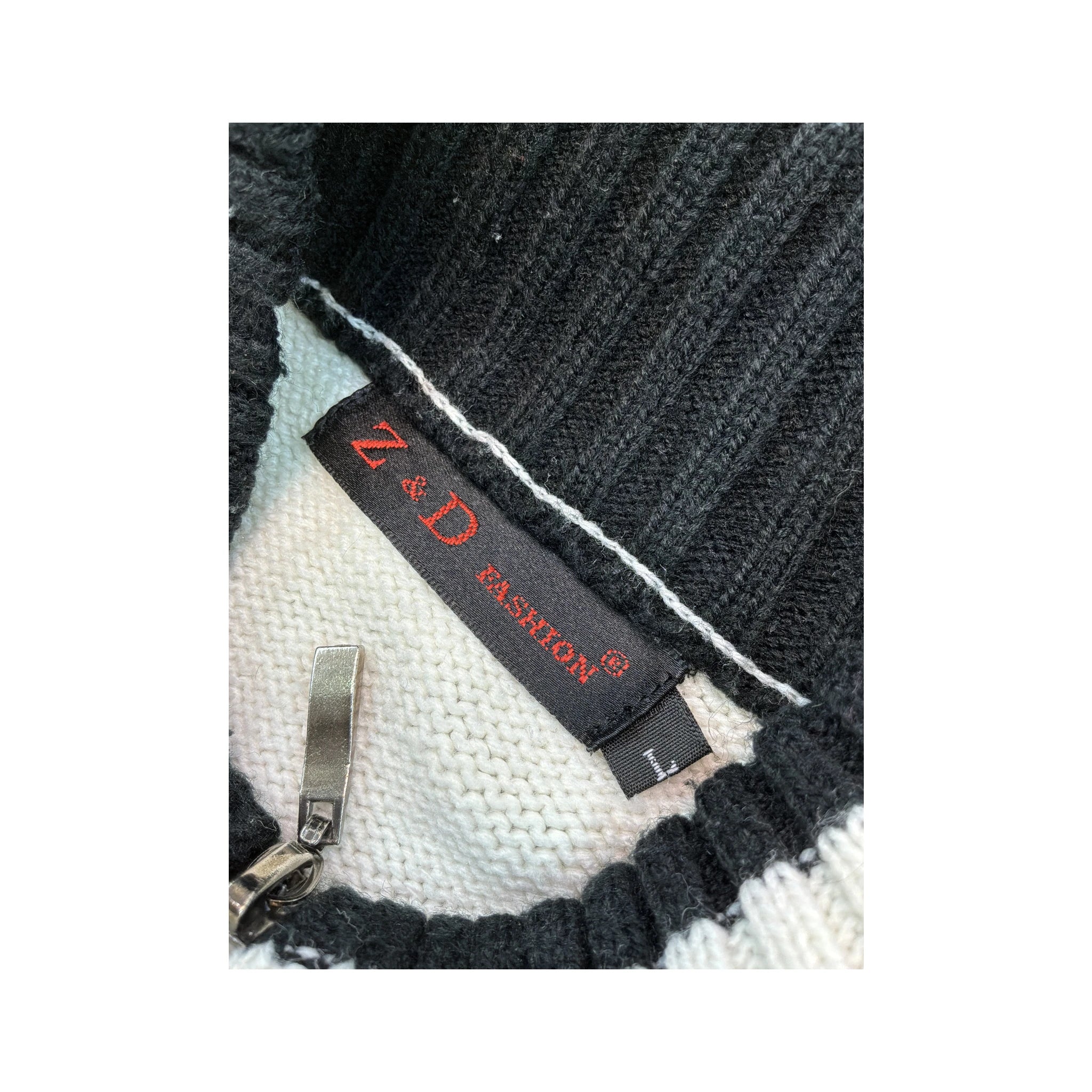 Z&D Fashion Contrast Stitch Full Zip Wool Sweater
