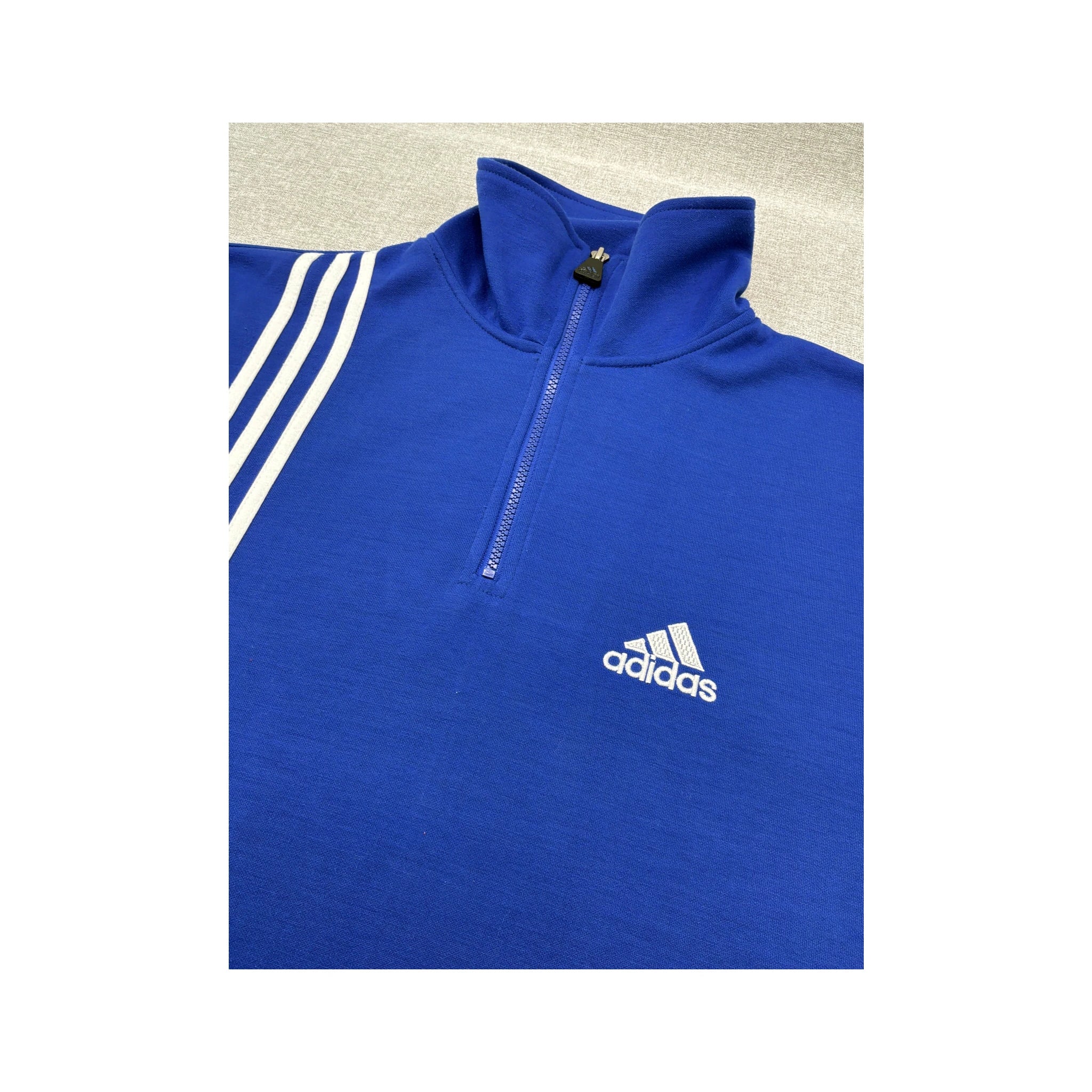 Adidas Vintage Blue 3-Stripe Quarter-Zip Cotton Sweater
