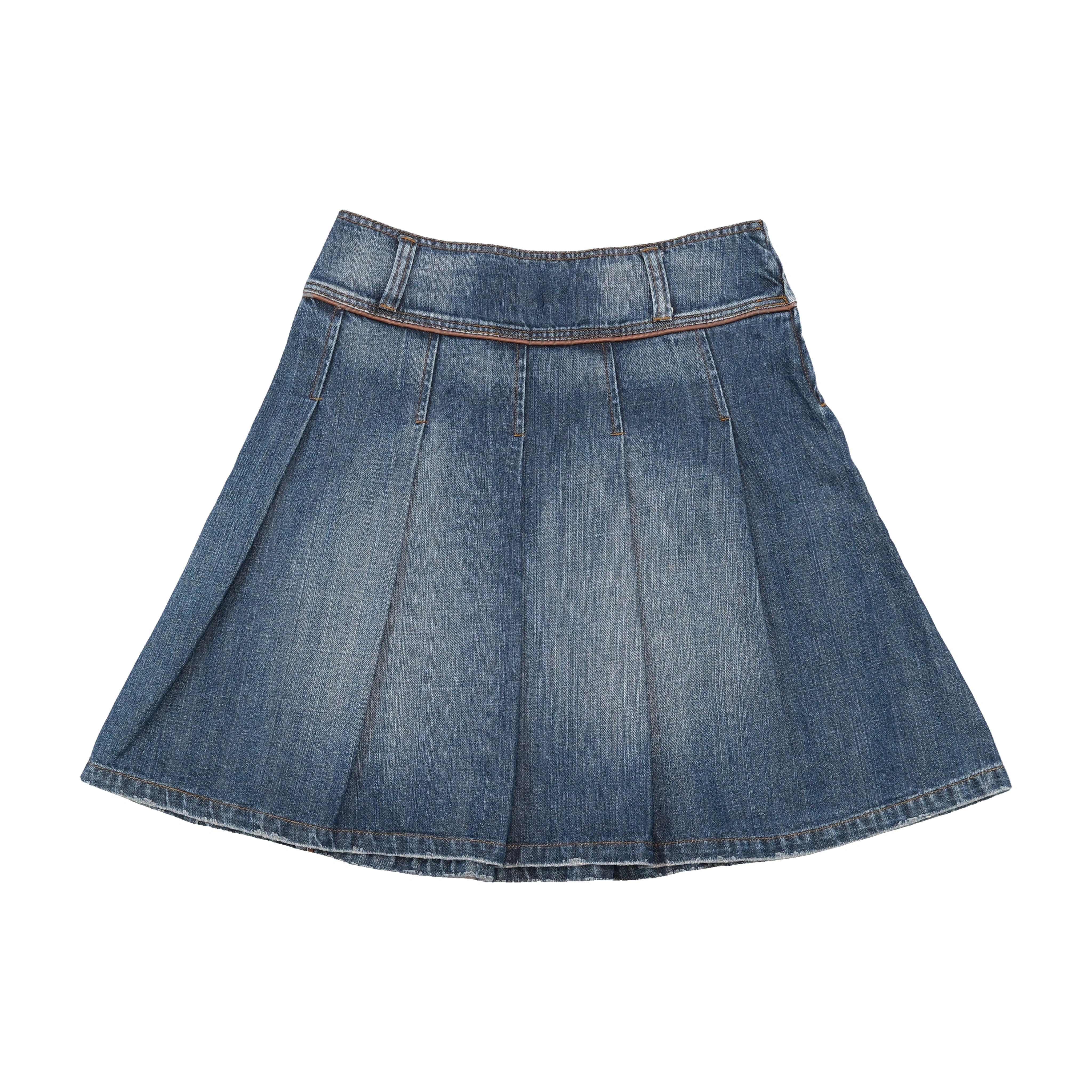 Promod Embellished Pleated Cotton Denim Skirt