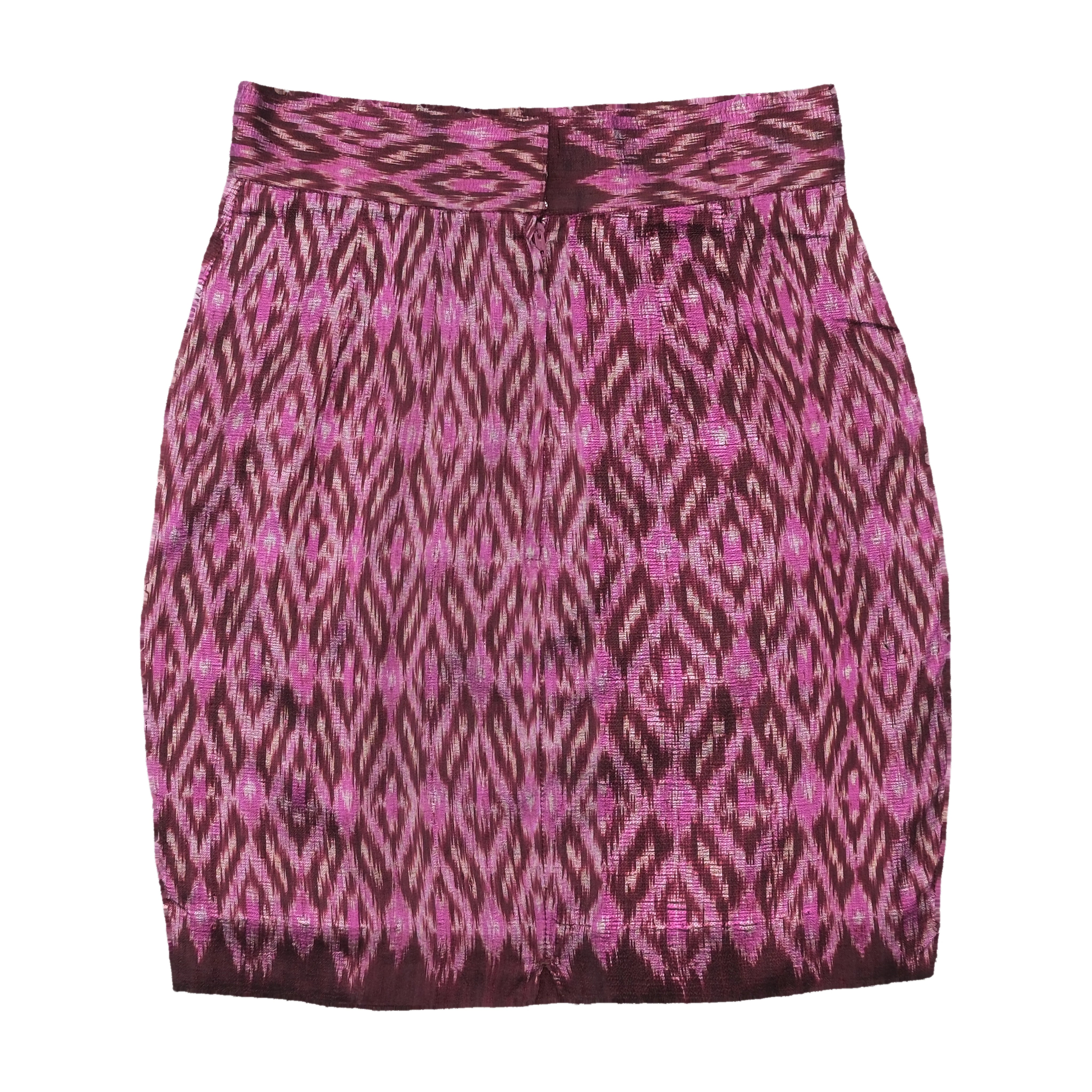 Vintage Handwoven Purple Thai Mudmee Ikat Pencil Skirt