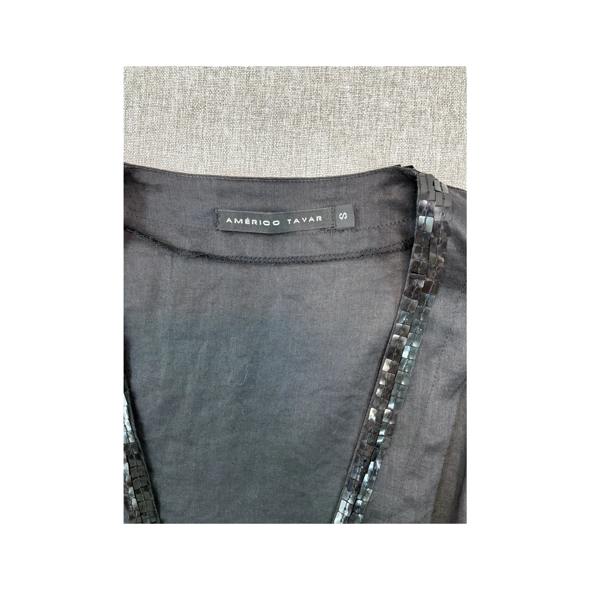 Americo Tavar Embellished V-Neck Tie Front Cropped Blouse