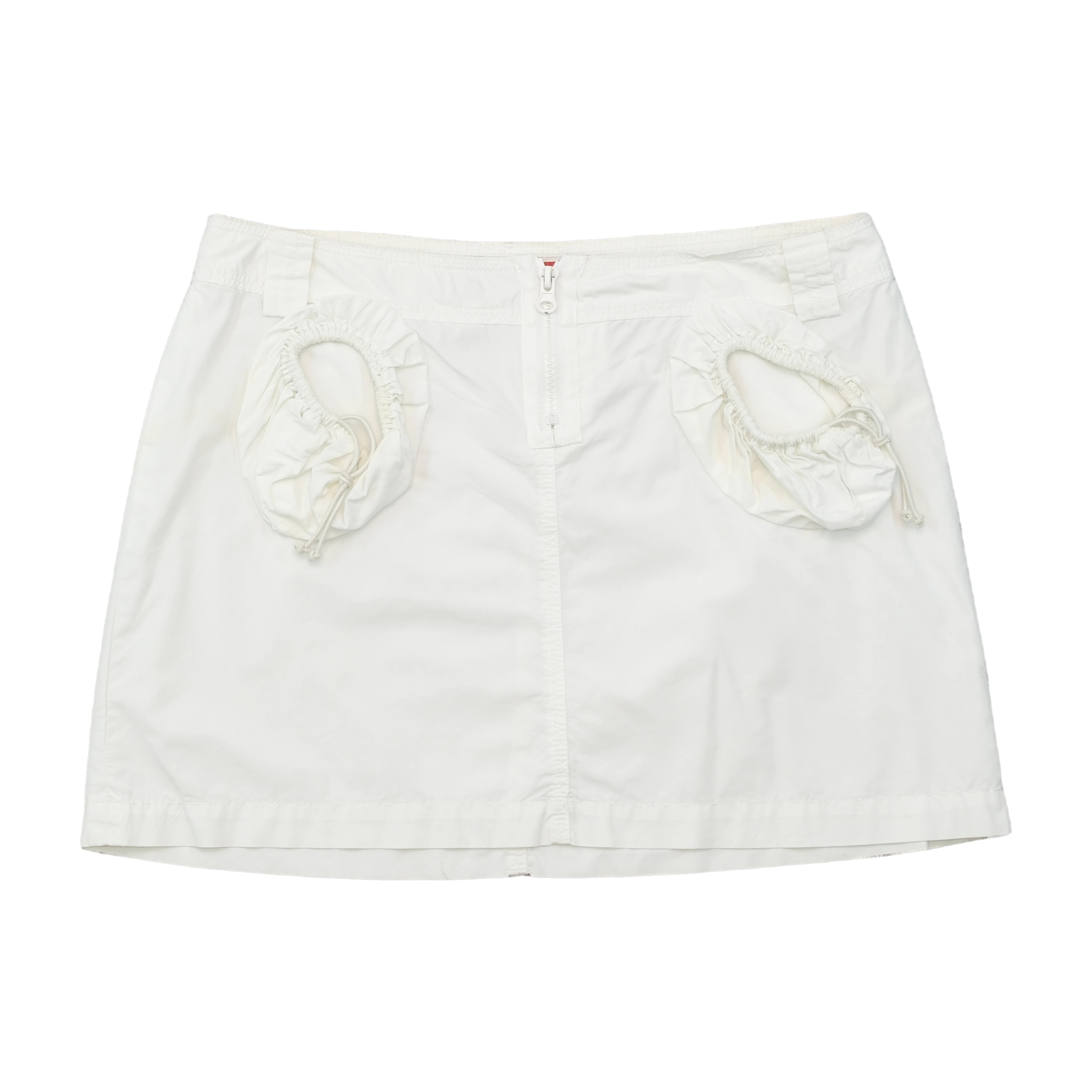 Miss Sixty White Cotton Zip Front Mini Skirt with Drawstring Cutout Pockets