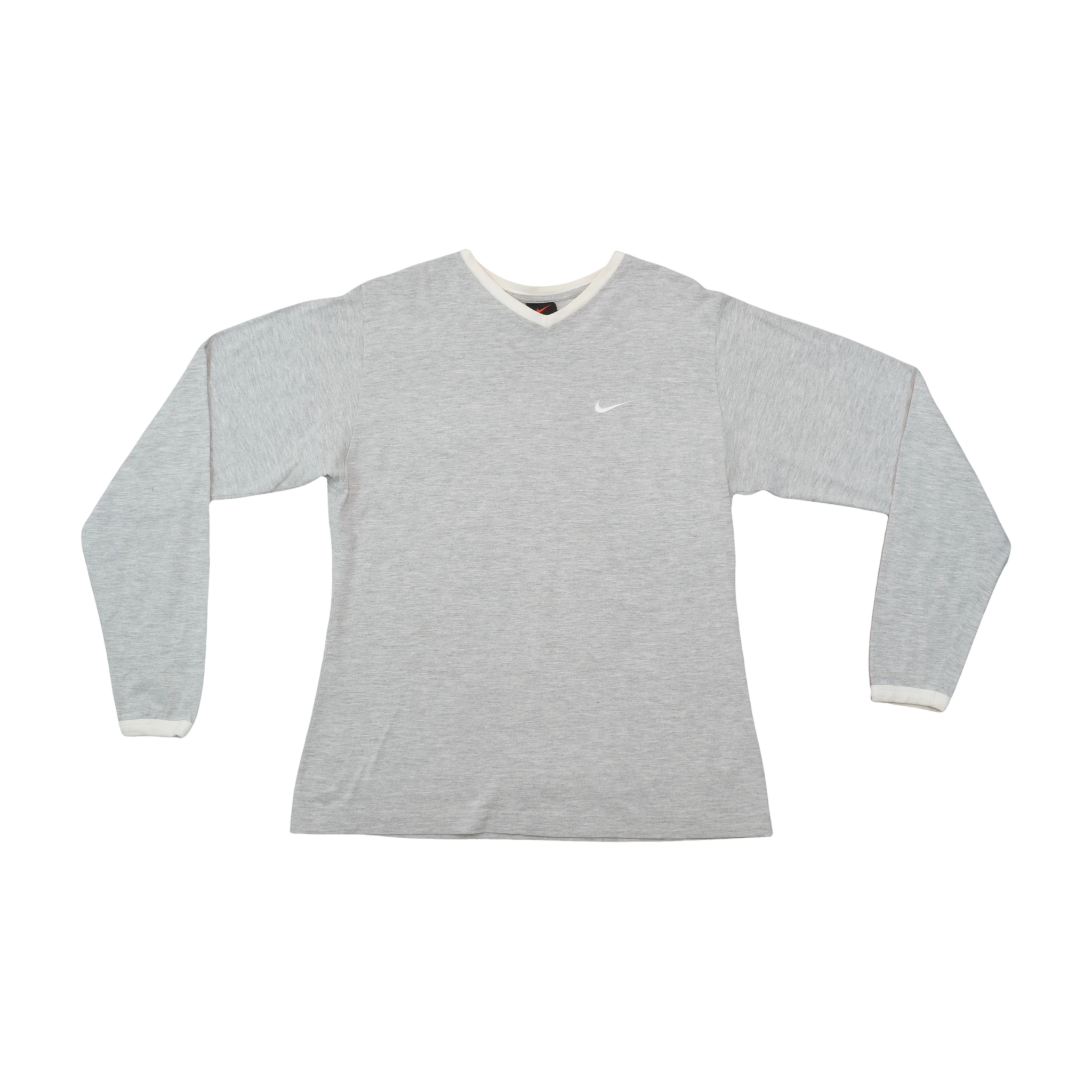 Nike Vintage Gray Long Sleeve V Neck Shirt