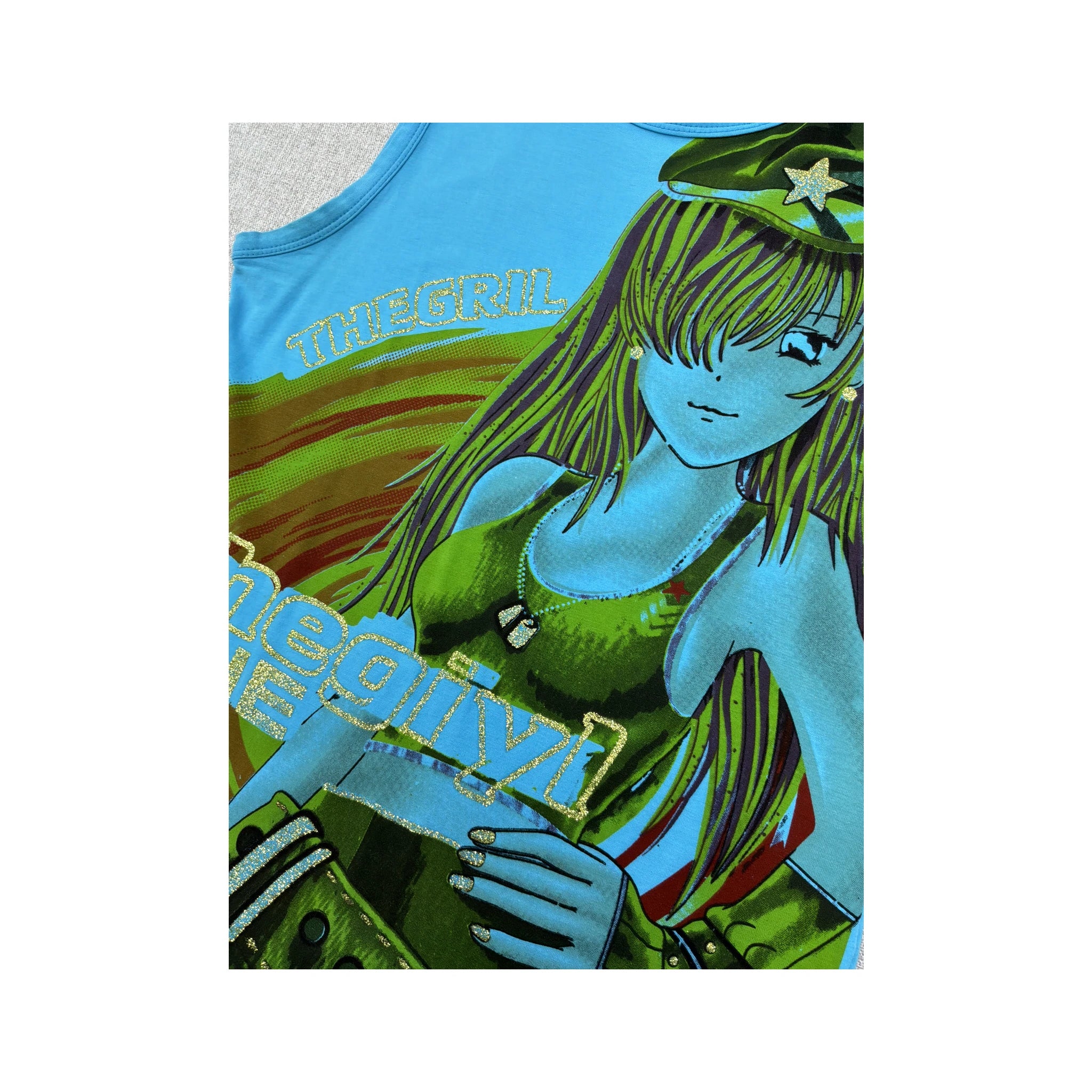 Top de alças com estampado gráfico Anime e Glitter