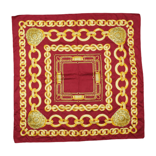 Vintage Chain Print Square Scarf Burgundy Red
