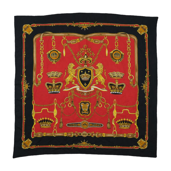 Vintage Heraldic Print Square Scarf Red Black Gold One Size