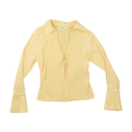 DAZIE Gingham Seersucker Tie-Front Blouse Yellow S