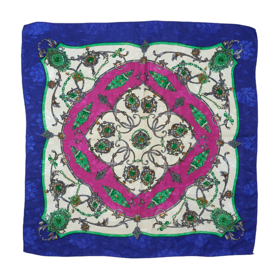 Vintage Baroque Jewellery Print Square Scarf Blue
