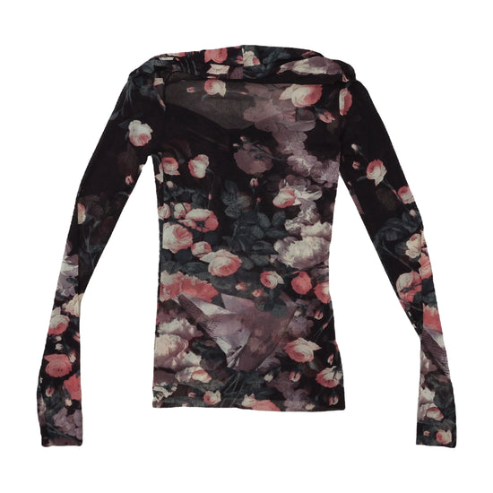 Fuzzi Long-Sleeve Floral Mesh Top Black M