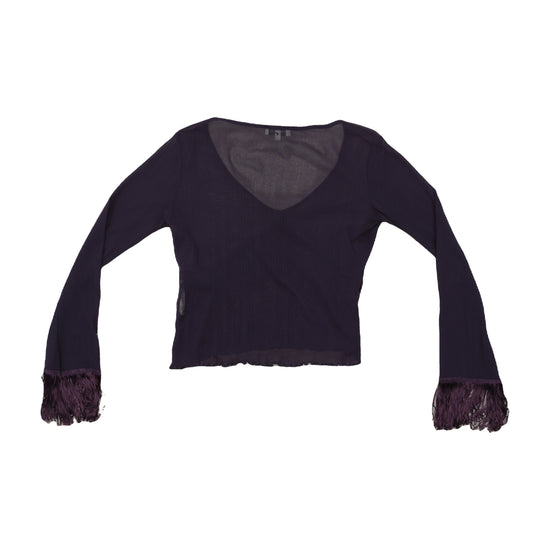 Specchio Y2K Fringe Bell Sleeve Crop Top Purple M