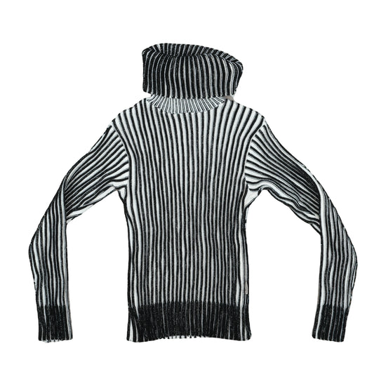 Tricomax Ribbed Turtleneck Sweater Black White Stripe