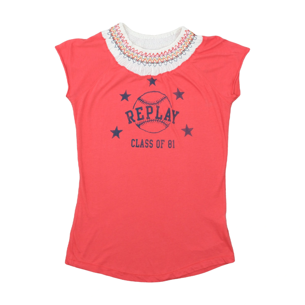 Replay Original T-Shirt Smocked Collar Coral Red