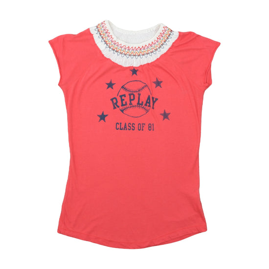 Replay Original T-Shirt Smocked Collar Coral Red