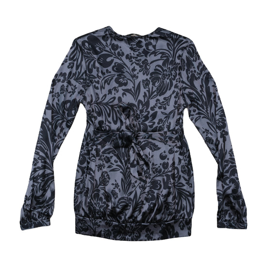Tenax Silk Blouse Baroque Floral Print Gray L