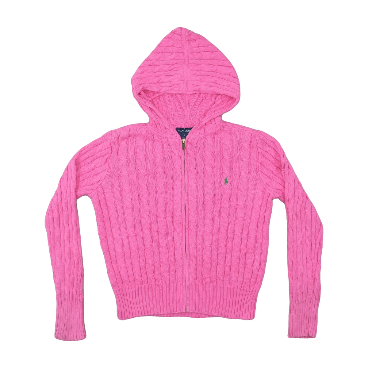 Ralph Lauren Cable-Knit Zip Hoodie Fuchsia Pink M