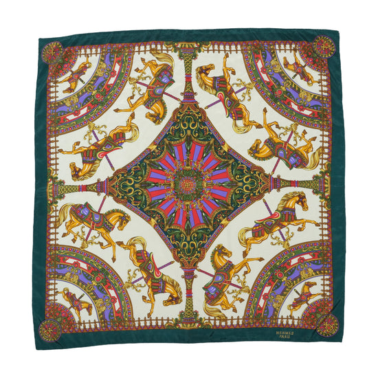 Hermès Silk Carré Scarf Teal Green Carousel Print