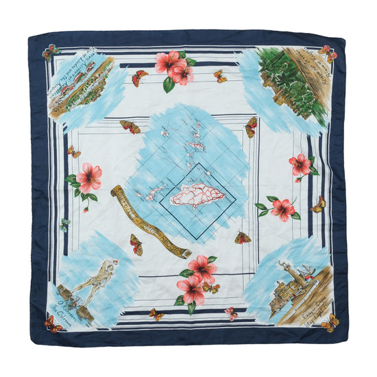 Vintage Rhodes Souvenir Scarf Navy Multicolour Print One Size