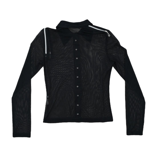 Vintage Sheer Mesh Snap-Button Shirt Black