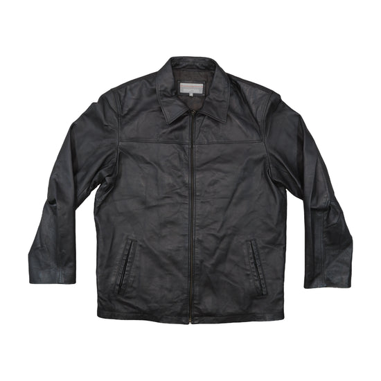 Essentials Leather Jacket Zip Front Black M