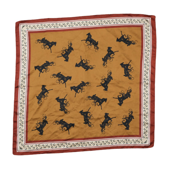 Vintage Western Cowboy Novelty Print Square Scarf Brown One Size