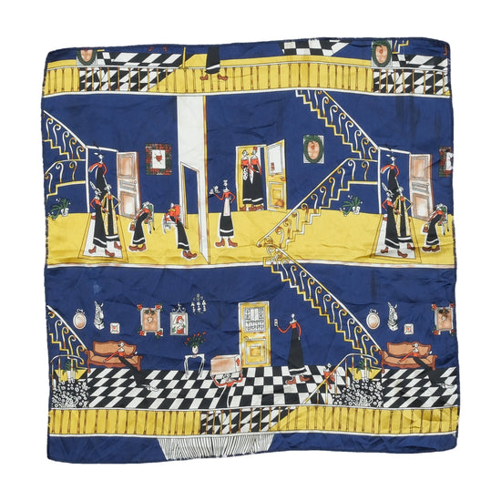 Vintage Novelty Print Scarf Navy