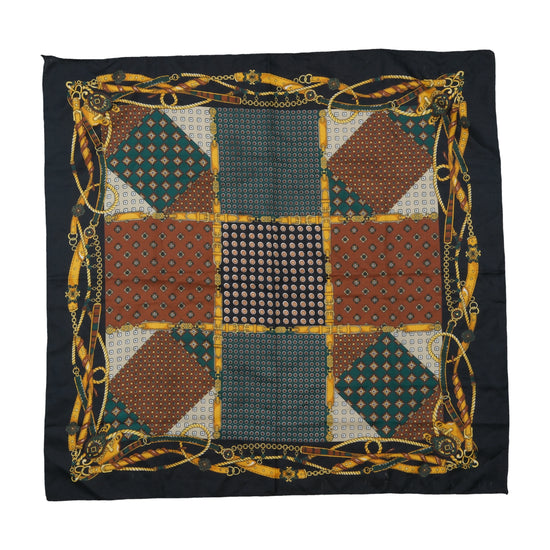 Vintage Equestrian Print Square Scarf Black Multicolor