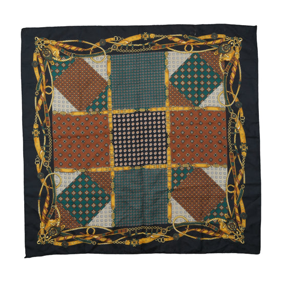 Vintage Equestrian Print Square Scarf Black Multicolor