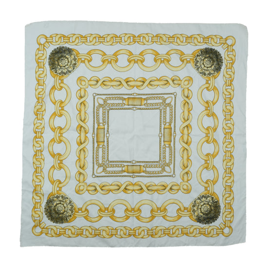 Vintage Chain Print Square Scarf White Gold