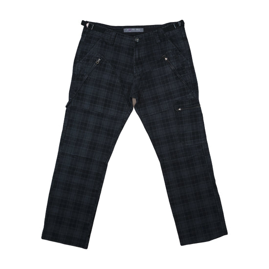 A-Line Raw Cargo Pants Tartan Plaid Navy XL