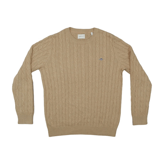 GANT Cable-Knit Cotton Crewneck Sweater Beige L