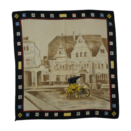 Vintage Automotive Print Square Scarf Black Cream