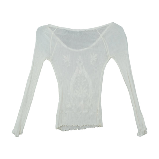 Caroll Long-Sleeve Top Crinkle Embroidery White