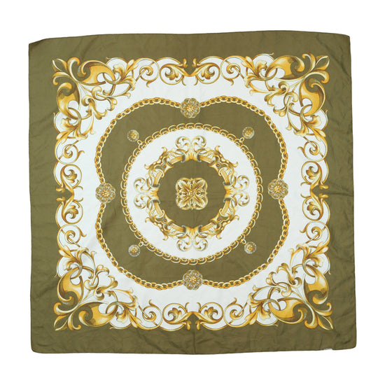 Vintage Baroque Chain Print Square Scarf Olive Green