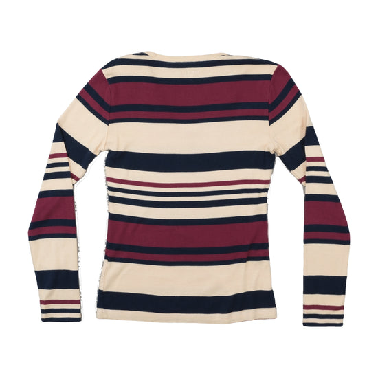 Tommy Hilfiger Striped Long-Sleeve V-Neck Top Beige S
