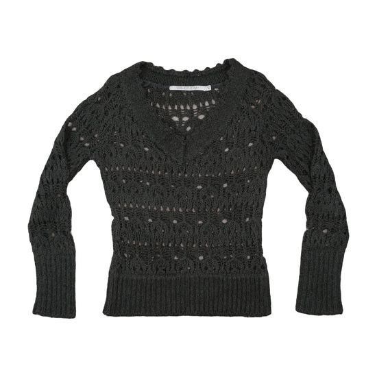 BLENDIN Open Knit Crochet Sweater Charcoal Gray S