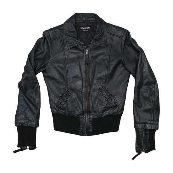 Denny Rose Leather Bomber Jacket Black S