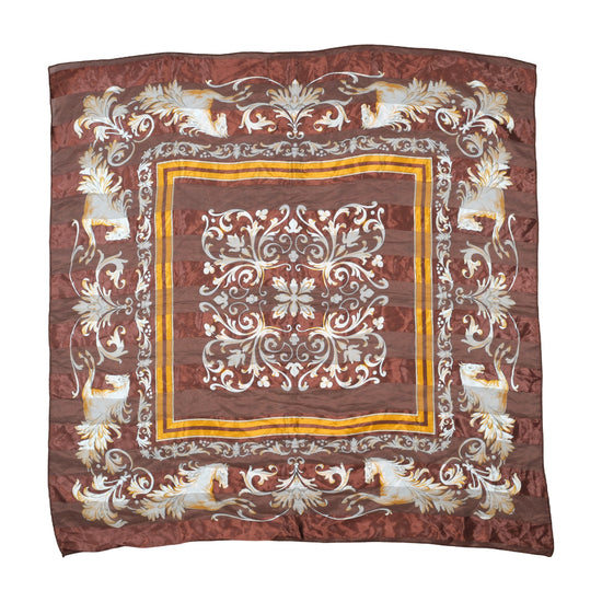 Vintage Baroque Equestrian Print Square Scarf Brown
