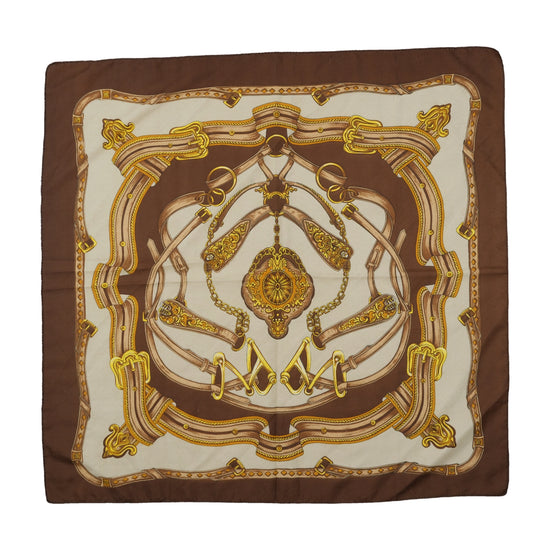 Vintage Equestrian Print Square Scarf Brown