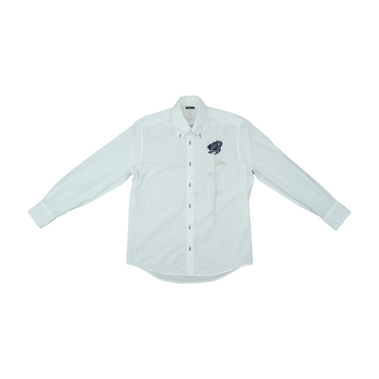 Prentiss Embroidered Rose Button Up Shirt White