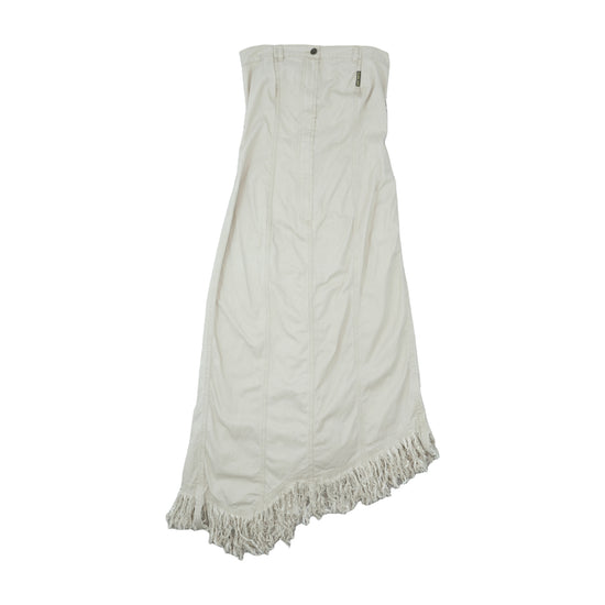 Plein Sud Jeans Strapless Asymmetric Fringe Skirt Beige